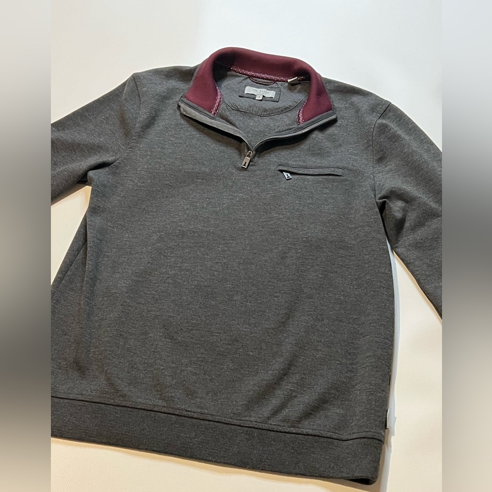 Ted Baker London Men’s 1/4 Zip Pullover Gray Sweatshirt Size 3 MSRP $150